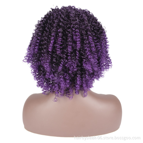 Distinct purple factory price African Afro hair Bob kinky curly braids Bouncy Curly Glueless synthetic hair wigs for black woman
